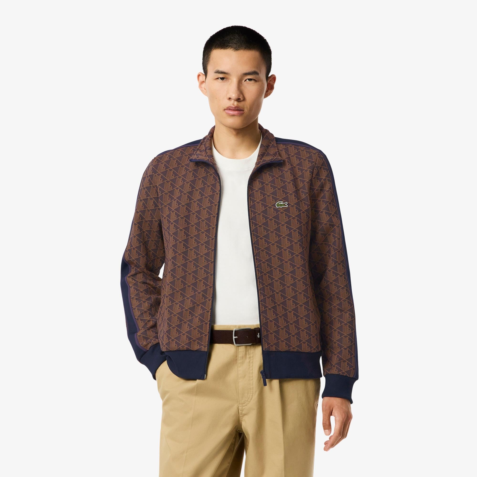 Mens Lacoste Paris Jacquard Monogram Zipped Sweatshirt Velvet